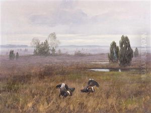 Kampf Zweier Auerhahne Im Moor by August Moetsch