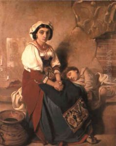 A Young Peasant Girl With A Child by Victor Louis Mottez