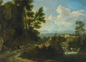 Sudliche Landschaft Mit Wasserfall Und Hirten Sudliche Landschaft Mit Wasserfall Und Hirten