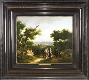 Landscape With A Town And Pilgrims by Frederick De Moucheron