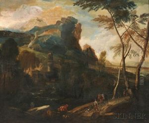 Travelers In A Landscape by Frederick De Moucheron