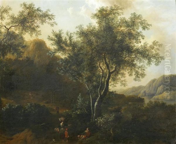 An Italianate River Landscape With Travellers On A Path - view 1