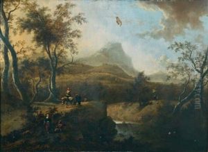 Paysage De La Campagne Italienne Avec Patres Et Villageois by Frederick De Moucheron