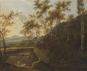 Sudliche Gebirgslandschaft Mit Hirtenstaffage Und Einem Reisenden by Frederick De Moucheron