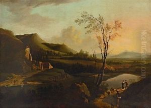 Flusslandschaft Mit Viehhirten Am Uferweg