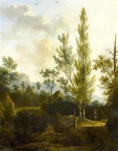 A Mountainous Landscape With Travellers On A Country Path by Frederick De Moucheron