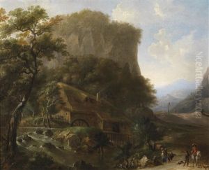 Gebirgslandschaft Mit Einer Muhle Und Reisenden