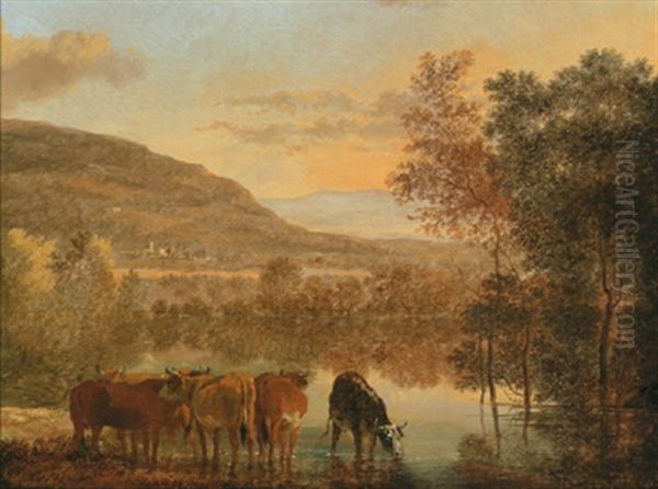 Bewaldete Fluslandschaft Mit Kuhen - view 1