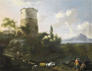 Italienische Ruinenlandschaft Mit Hirten An Einer Furt