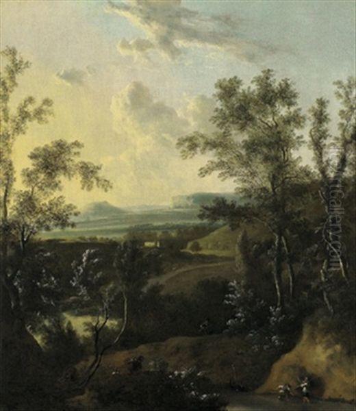 Bewaldete Flusslandschaft Mit Anglern - view 1