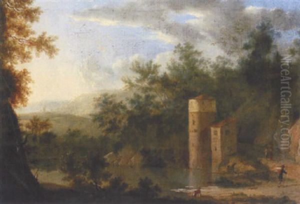 Italienische Landschaft Mit Figuren Und Tierstaffage - view 1
