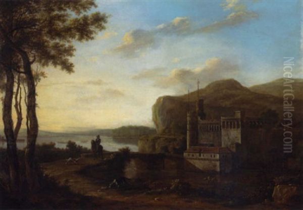 A River Landscape With A Horseman And Dogs Crossing A Bridge, A Castle Beyond - view 1
