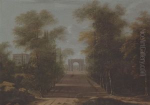 An Italianate Landscape With A Triumphal Arch And A Villa Near An Avenue Of Trees