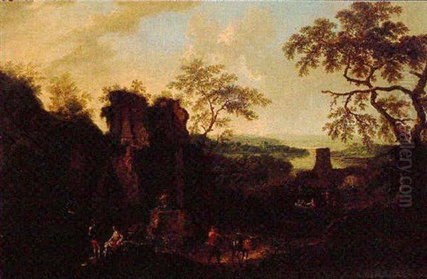 An Italianate Landscape With Travelers And Boatmen - view 1