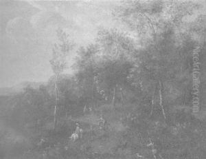 Reiter Und Treiber Mit Ihren Hunden Jagen Einen Hirsch