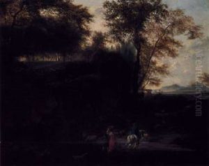 Wooded Landscape With Figures On The Edge Of A Field by Frederick De Moucheron