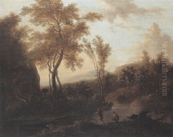 Paysage De Riviere Avec Deux Pecheurs - view 1