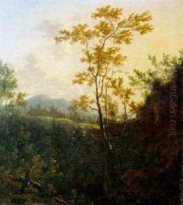 An Italianate Mountainous Landscape With A Birchtree
