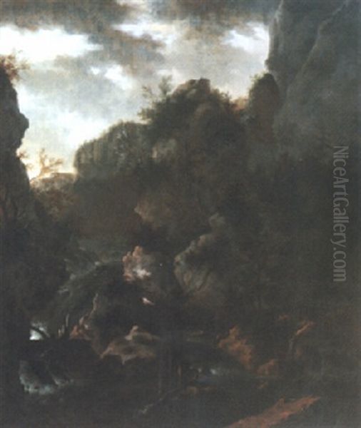 Cascade In A Rocky Wooded Landscape - view 1