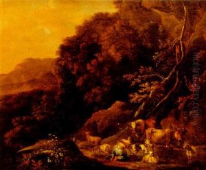 Kvinna Med Kreatur I Landskap by Frederick De Moucheron