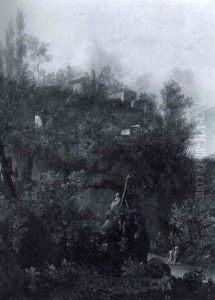 Travellers On A Hilltop Pasing A Hermit In An Italianate Landscape Travellers On A Hilltop Pasing A Hermit In An Italianate Landscape