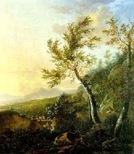 An Italianate Landscape With A Drover Crossing A Wooden Bridge An Italianate Landscape With A Drover Crossing A Wooden Bridge