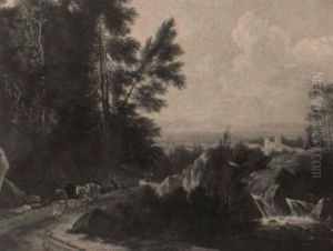 Sudliche Landschaft Mit Einem Wasserfall Und Hirtenstaffage by Frederick De Moucheron