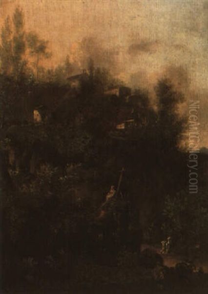 Italianate Landscape With A Monk Beside A Wayside Shrine - view 1