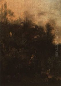 Italianate Landscape With A Monk Beside A Wayside Shrine