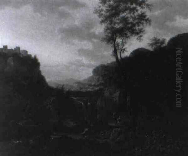 Sudliche Gebirgslandschaft Mit Fluschen Und Hirtenpaar - view 1