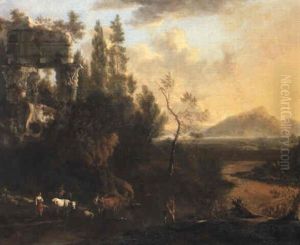 Italianate Landscape With Drovers Fording A River By A Ruined Temple