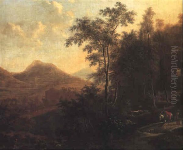 Italianate Wooded Landscape With A Peasant Woman And A Pack Horse - view 1
