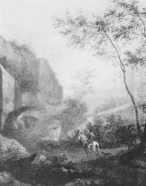 A Horseman On A Path In A Mountainous Landscape - view 1