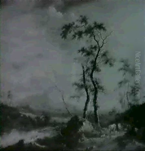 A Shepherd With Cattle On A Rocky Path - view 1