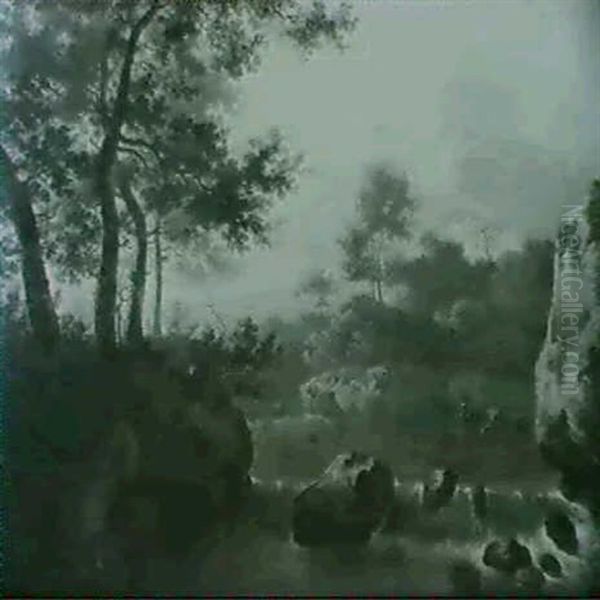 Herdsmen Watering Their Animals At The Edge Of A River Between Two Waterfalls - view 1