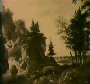 Gebirgige Landschaft Mit Wasserfall by Frederick De Moucheron