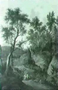 An Ambush On A Road In A Wooded Landscape by Frederick De Moucheron