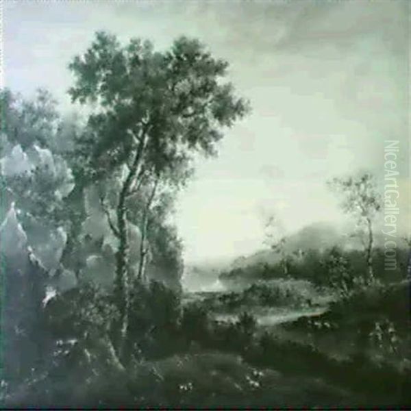 Southern Landscape With Figures On A Path Near A Rocky Eminence - view 1