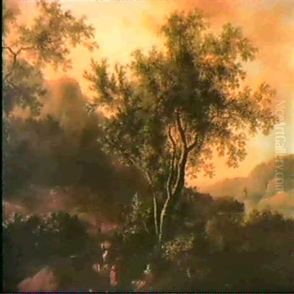 An Italianate Lake Landscape With Travellers On A Path - view 1