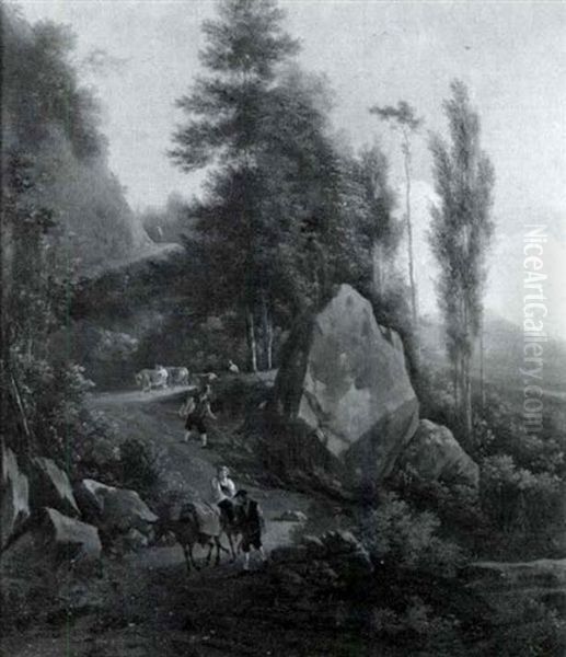 Mountainous Landscape With Figures On A Path With Animals - view 1