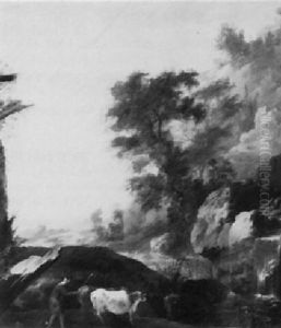 Romantic Landscape With Figure And Cattle by Frederick De Moucheron