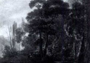 Landscape With Figures And Cattle Near A Forest by Frederick De Moucheron