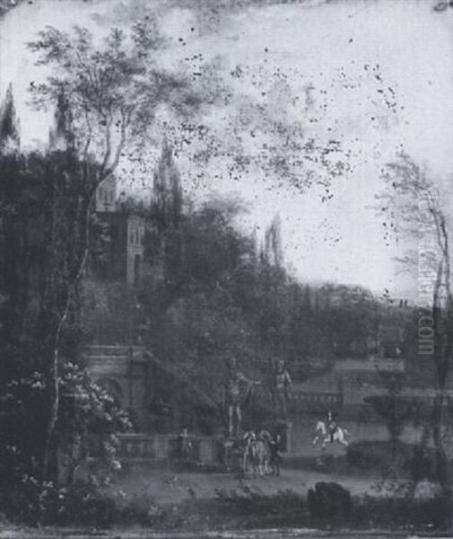 Figures With Horses In An Italianate Park Setting Below A Palace - view 1