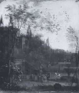 Figures With Horses In An Italianate Park Setting Below A Palace by Frederick De Moucheron