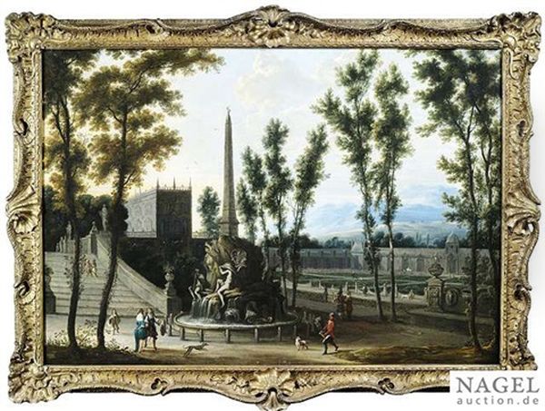 An Italian Capriccio With A Garden And Bernini's Fountain Of The Four Rivers - view 1