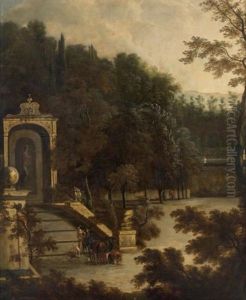 Elegants Au Pied D'un Escalier Dans Un Parc