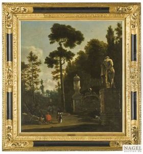 Parkallee Mit Eleganten Spaziergangern An Einer Brunnenanlage by Isaac de Moucheron