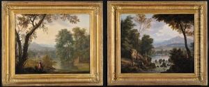 Paesaggio Arcadico Con Lavandaia Presso Un Fiume (+ Paesaggio Arcadico Con Pastore; Pair)