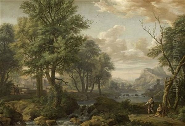 Mediterrane Flusslandschaft Mit Figuren - view 1