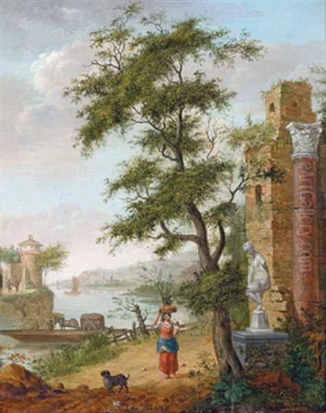 Romantische Flusslandschaft Mit Ruinen - view 1